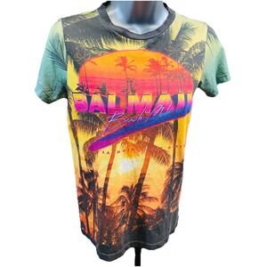 Balmain Beach Club Graphic T Shirt Size 12A Sunset Palm Tree Made‎ In Italy
